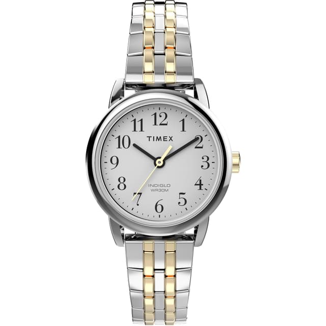 Timex Women's Easy Reader 25mm Watch β Silver-Tone Case White Dial with Two-Tone Expansion Band
