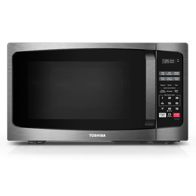 TOSHIBA ML-EM09PA(BS) Small Microwave Oven with 6 Auto Menus, Mute Function & Child Lock, LED Lighting, 0.9 Cu Ft, 10.6 Inch Removable Turntable, 900W, Countertop, Black Stainless Steel