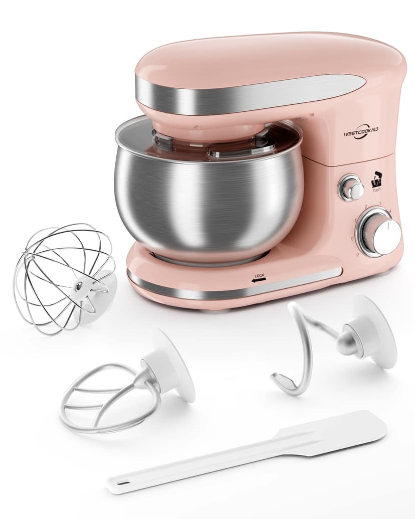 Stand Mixers, 3.4QT Mixers Kitchen Electric Stand Mixer, 6+P Speed Tilt-Head Portable Household Mixers for Daily Use with Egg Whisk, Dough Hook, Flat Beater, Dough Bread Mixer for Baking (Pink)