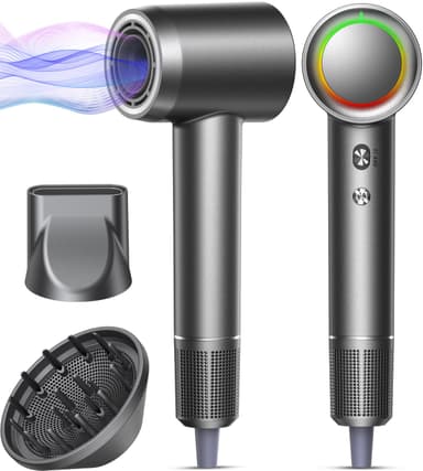 Hair Dryer - 1 Min Fast Drying, High-Speed Blow Dryer with 500 Million Negative Ions, No Heat Damage, Low Noise, Lightweight, Professional Hairdryer with Diffuser & Nozzle, Gunmetal