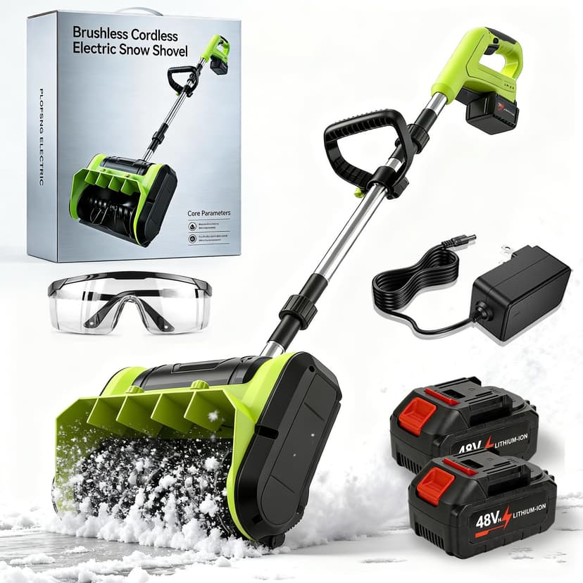 Brushless Cordless Snow Shovel, 13.5Inch Electric Snow Blower with 4.0 Ah Battery and Charger, Battery Powered Snow Removal with 25FT Throw Distance for Pathways, Patios, Decks & Driveways (2 Battery)