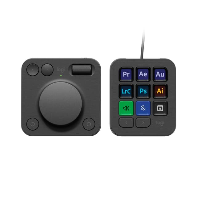 Logitech MX Creative Console, 9 Customizable LCD Keys, Stream Deck Accessories,Connectivity Technology USB-C, Control Dial for Graphic Design, Zoom, Spotify - Graphite, 3-Month Adobe Cloud Membership