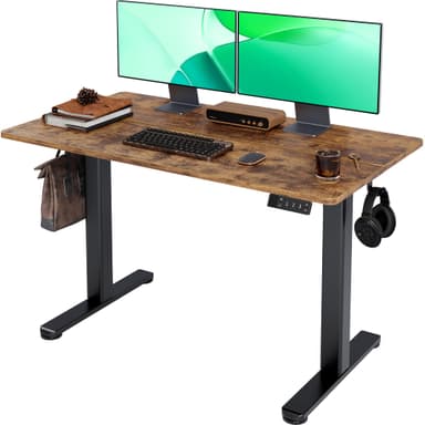 Claiks Electric Standing Desk, Adjustable Height Stand up Desk, 24x48 Inches Sit Stand Home Office Desk with Splice Board, Black Frame/Rustic Brown Top