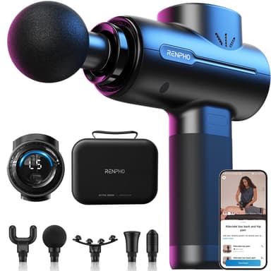 RENPHO Active+ Percussion Massage Gun - 5 Adjustable Speeds for Back, Neck, Muscle Recovery - App Controlled Guided Courses, with Carry Case for Professional Athlete, Gym and Travel