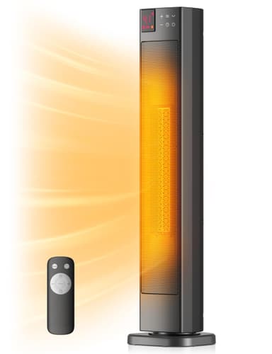 PELONIS 30” Ceramic Tower Space Heater with Adjustable Thermostat for Large Room, 75° Oscillation, Remote Control & 12H Timer, Tip-Over Switch & Overheating Protection, 1500W, PHF15RSAPH30, Black