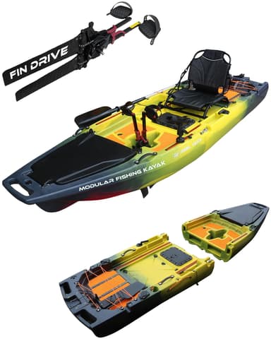 Reel Yaks Rocket Modular Fishing Kayak - Fin Drive, 9.8ft, 400 lbs Capacity, Gray - Pedal Fishing Kayaks for Adults & Youth, Sit on Top, Compact Storage, Lightweight, Durable, Easy Transport