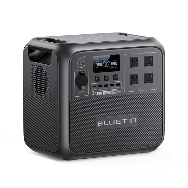 BLUETTI Portable Power Station AC180, 1152Wh LiFePO4 Battery Backup w/ 2 1800W (2700W peak) AC Outlets, 0-80% in 45Min, Solar Generator for Camping, Off-grid, Power Outage
