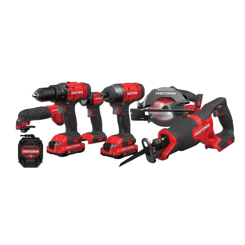 CRAFTSMAN V20 Cordless 6-Tool Power Tool Combo Kit with 2 Batteries and Charger (CMCK600D2)