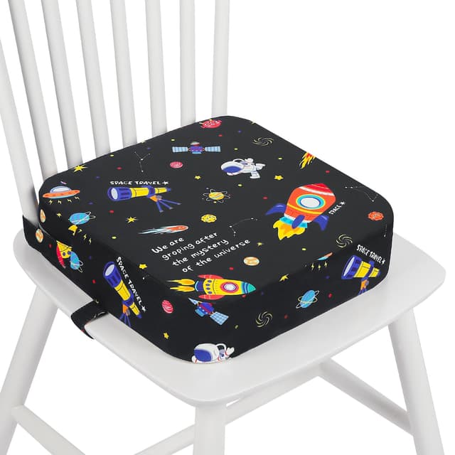 wooshwa Toddler Booster Seat for Dining Table, Kids Booster Seat for Kitchen Chair with Non-Slip Bottom, Portable Detachable Washable Increasing Cushion with 2 Adjustable Straps (Universe)