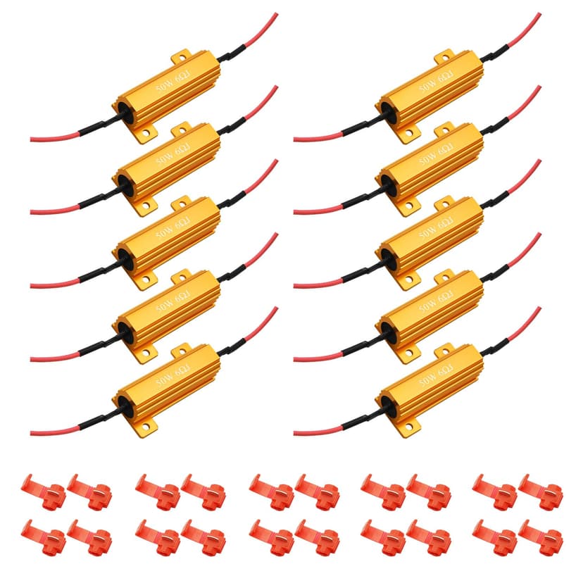 AUXLIGHT 10Pcs Quality 50W 6ohm Load Resistors - Fix LED Bulb Hyper Flash/Error Code, Turn Signal Fast Blinker (Resistors get very hot during working)