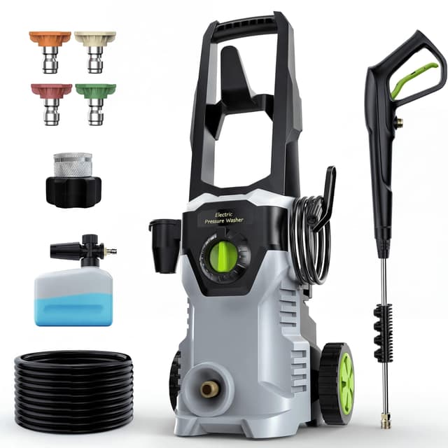 Power Pressure Washer with 4 Quick Connect Nozzles, Portable Washer with Foam Cannon, for House/Driveway/Patio Cleaning