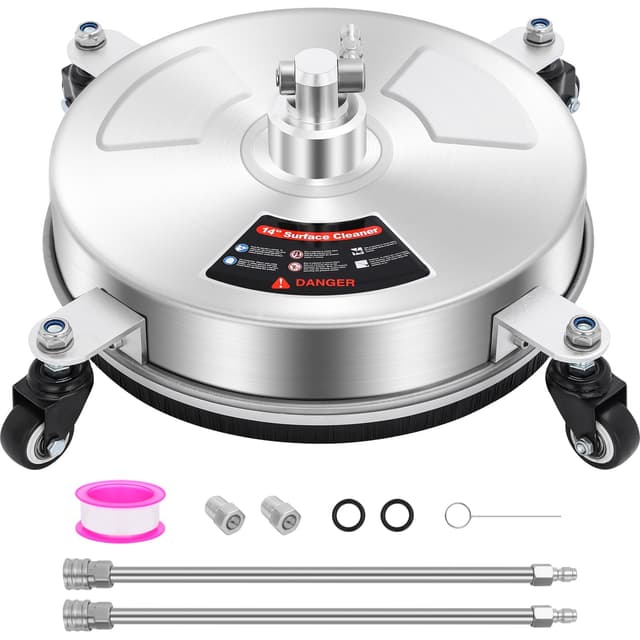 Dalmbox 14" Pressure Washer Surface Cleaner with 4 Wheels, 1/4" Quick Plug, Stainless Steel Housing, 4000 PSI, Pressure Washer Surface Cleaner Attachment for Patio, Courtyard, Concrete, Sidewalks