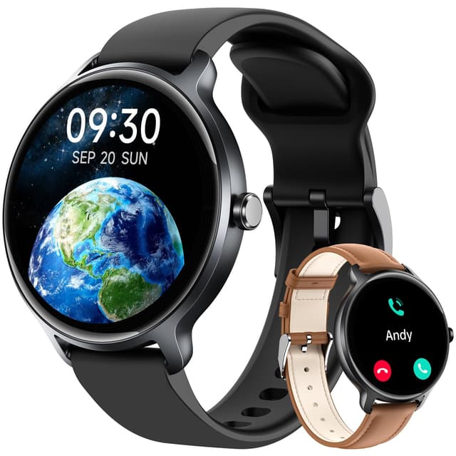 Smart Watch for Women Men, 1.27" AMOLED Screen Smartwatch with Answer/Make Call for iPhone/Android/Samsung, Fitness Tracker with 120+ Sport Modes, Heart Rate/Sleep Monitor, IP68 Waterproof, 2 Bands