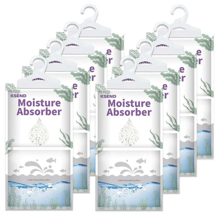 Ksend Moisture Absorbers 8 Packs - 9.8 oz Dehumidifier Bags, Portable Moisture Hanging Bags for Closet, Bathroom and Kitchen, Fragrance Free, 11.8'' x 6.3''
