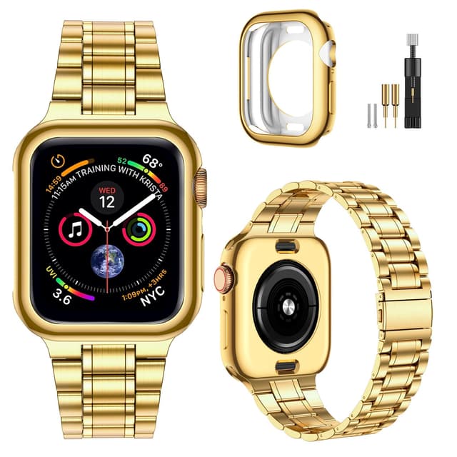 MioHHR Solid Stainless Steel Band Compatible with Apple Watch 46mm (Series 11 10), Metal Strap with Soft TPU Case for iWatch Series 11/10 46mm Women and Men, Gold