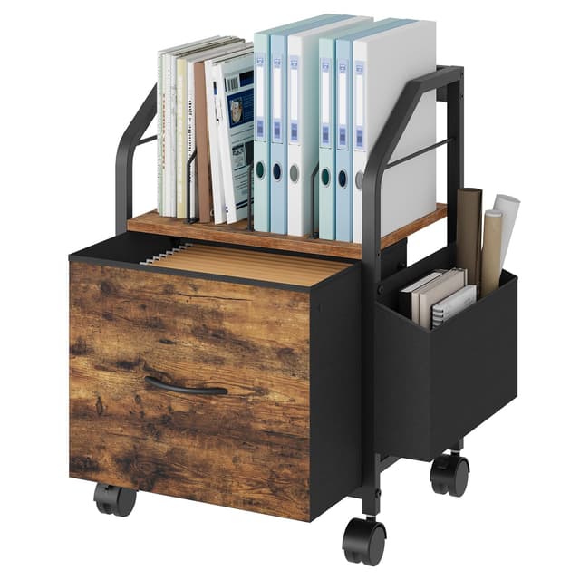 MAHANCRIS Small File Cabinet, Rolling Filing Cabinet for Under Desk with Divider, Single Non-Woven Fabric Drawer File Organizer for A4/Letter Size Documents, Under Desk Storage, Rustic Brown FCHR3001
