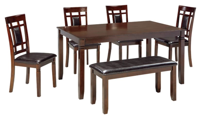 Signature Design by Ashley Bennox Dining Room Table and Chairs with Bench (Set of 6), Brown