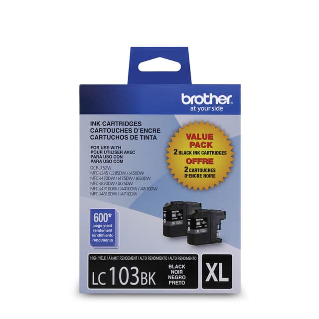 Brother Genuine High Yield Black -Ink -Cartridges, LC1032PKS, Replacement Black -Ink, Includes 2 -Cartridges of Black -Ink, Page Yield Up to 600 Pages/ -Cartridge, LC1032PKS