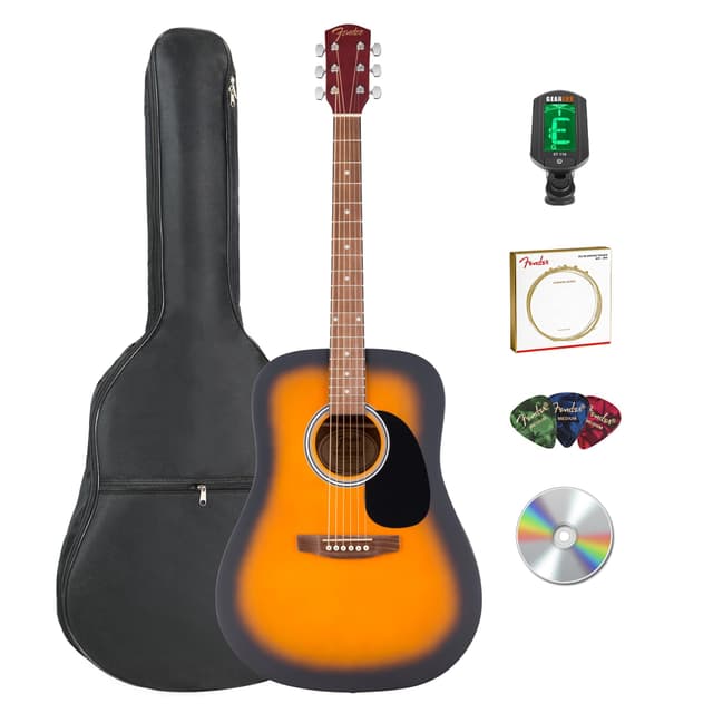 Fender FA Series Dreadnought Acoustic Guitar - 2-Color Sunburst Bundle with Gig Bag, Tuner, Strings, Picks, and Austin Bazaar Instructional DVD