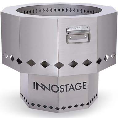 INNO STAGE Stainless Fire Pit with Portable Carrying Storage Bag, Patented Smoke- Firepit Bowl for Wood Pellet with Stand for Outdoor Campfire Flame or Bonfire BBQ on Patio Garden Backyard - M