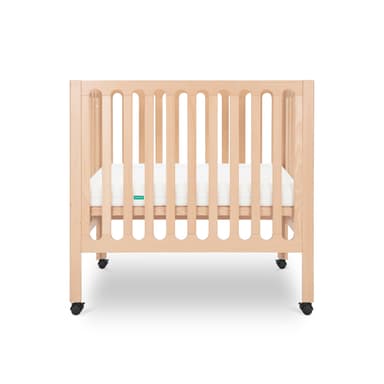 Newton Baby Galileo Mini Crib Solid Beech Wood with Wheels in Natural Color, Mini Crib Mattress Included, Adjustable Mattress Height, Ultra-Safe Non-Toxic Finish