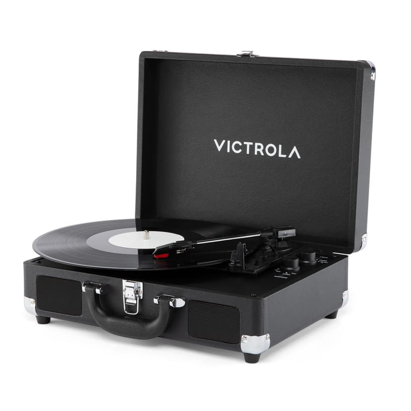 Victrola Journey II (2025 Model) – Bluetooth Suitcase Record Player – Built-in Stereo Speakers with Enhanced Bass, 3-Speed Turntable, Bluetooth Input and Output, RCA & Headphone Outputs (Black)