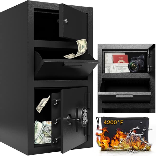 BUTISOW 4 CUB Heavy Duty Dual Door Safe Box Fireproof Waterproof, Money Safe Box with Anti-Fishing & Free Fireproof Bag for Home, Office, Jewelry, Documents(4.0 Cuft Double Door Drop Safe)