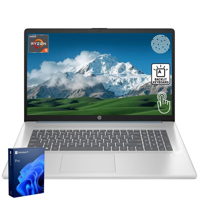 HP 17.3" Business & Home Laptop, 17.3" LED Touchscreen, AMD Ryzen 5 7430U, 16GB RAM, 1TB PCIe SSD, Backlit Keyboard, Fingerprint Reader, Webcam, HDMI, Wi-Fi 6, Windows 11 Pro, Blue
