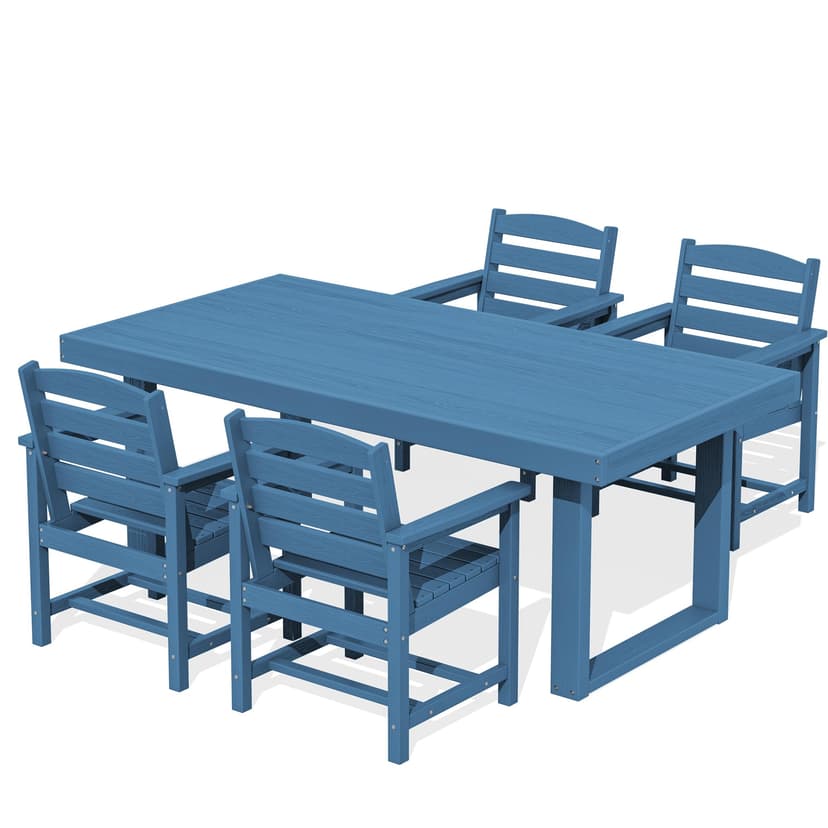 SERWALL HDPE Outdoor Dining Set for 4, 67'' All Weather Patio Dining Table and Chairs Set for Deck, Lawn, Blue