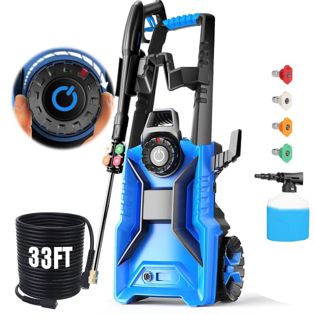 Pressure Washer 5000 PSI Adjustable Pressure, Power Wahser Powered with 33ft Pressure Hose, 4 Nozzles and 500ml Foam Cannon, Cleaner Machine for Home, Car, Dark Blue