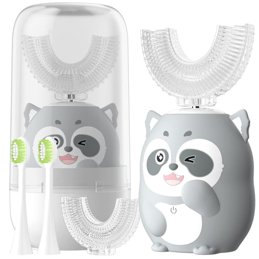 ELOTAME Kids Electric U Shaped Toothbrush Children Cartoon Sonic Automatic Toothbrush with 4 Brush Heads Full Mouth 6 Cleaning Modes - (Age 8-15, Gray)