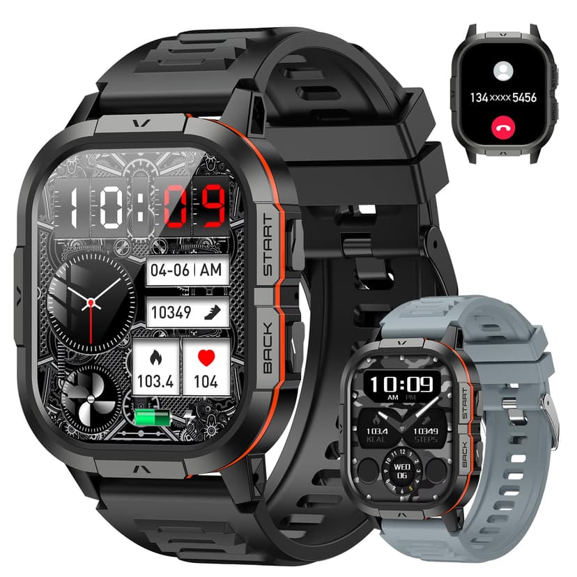 Smart Watch for Men Fitness Tracker: Waterproof Military Digital Mens Watches Running Make Answer Call Smartwatch Android Phone iPhone Samsung Compatible Sleep SpO2 Heart Rate Monitor Step Pedometer
