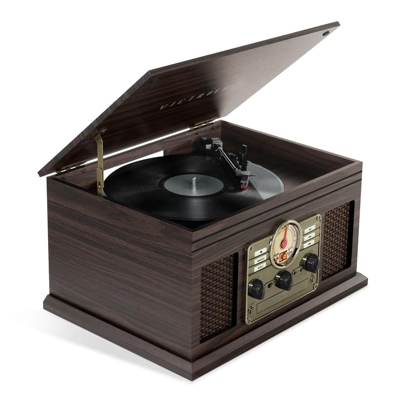 Victrola Hawthorne – 3-Speed (33 1/3, 45, 78 RPM) Bluetooth Record Player with CD, Cassette, FM Radio, & Built-in Stereo Speakers, RCA Out & Aux in, Wireless Music Streaming (Espresso)