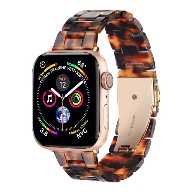 HOPO Compatible With Apple Watch Band 38mm 40mm 42mm 44mm Thin Light Resin Strap Bracelet With Stainless Steel Buckle Replacement For iWatch Series Ultra 9 8 7 6 5 4 3 2 1 SE(Tortoiseshell/Rose