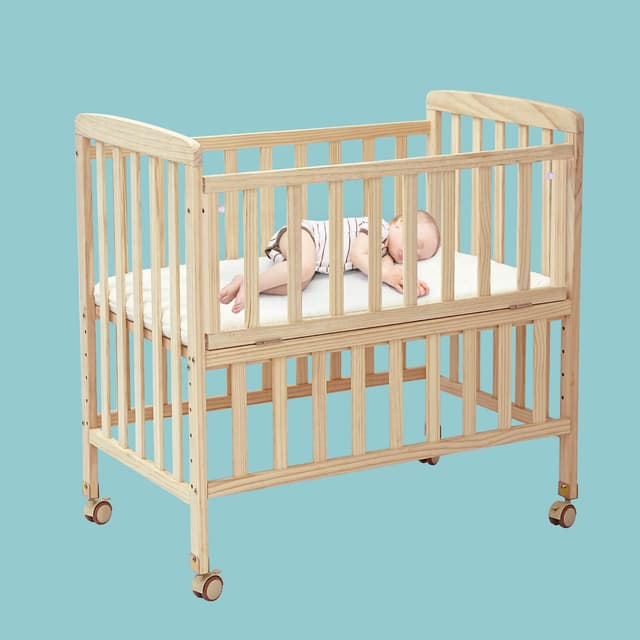 Flwrgirl Portable Mini Baby Crib - Convertible Baby Cribs with Soft Foam Mattress(33 * 20"),6 Heights Bedside Bassinet Sleeper,Wheeled Bedside Crib Co Sleeper for Small Space,Unpainted