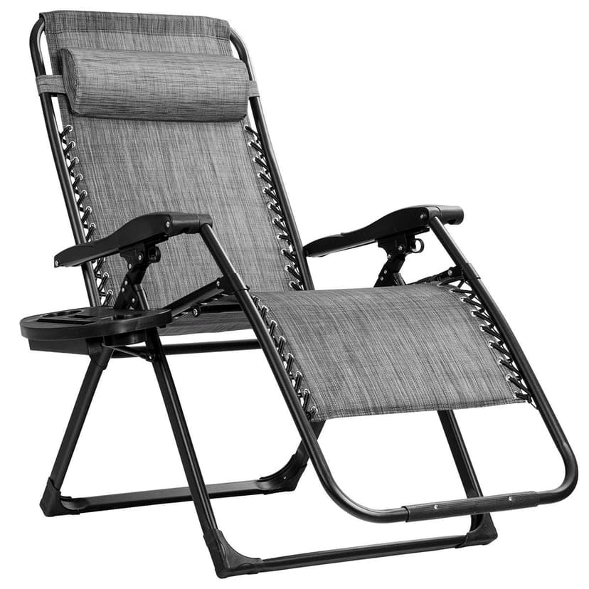 Goplus Oversized Zero Gravity Chair, XL-Extended Version, Outdoor Recliner w/Cup Holder & Detachable Headrest, Foldable Mesh Lounge Chairs for Patio Pool Porch & Deck, 500LBS (Gray)
