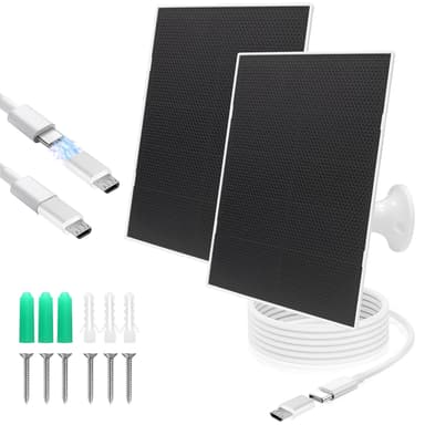 4W Solar Panel for Security Camera,Type C&Micro Solar Panel Charger for Rechargeable Battery Powered Outdoor Camera,Adjustable Mount Solar Panels 6ft Cable(2Pack)