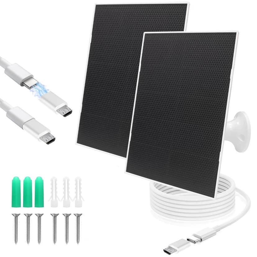 4W Solar Panel for Security Camera,Type C&Micro Solar Panel Charger for Rechargeable Battery Powered Outdoor Camera,Adjustable Mount Solar Panels 6ft Cable(2Pack)