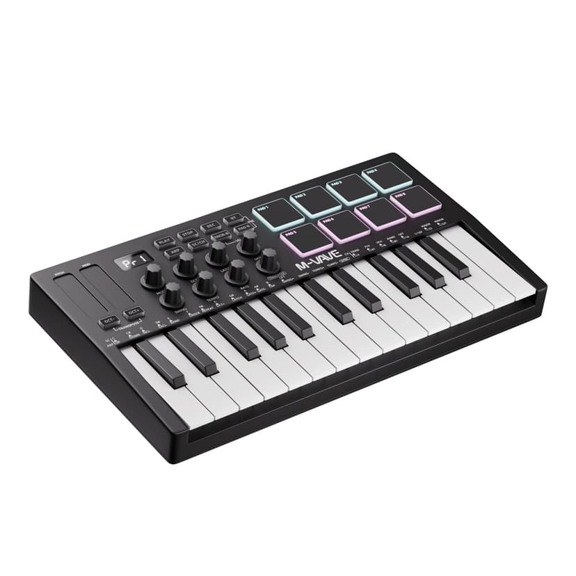 DaierTek Midi Keyboard Controller 25 Key Portable Mini Bluetooth & USB Midi Piano with 8 Backlit Drum Pad, 8 Knobs and Music Production Software for Computer Recording, Music Production