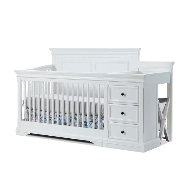 Sorelle Furniture Portofino Crib, Classic 4-in-1 Convertible Crib, Crib Made of Wood, Non-Toxic Finish, Wooden Baby Bed, Toddler Bed, Child’s Daybed and Full-Size Bed, Nursery Furniture-White