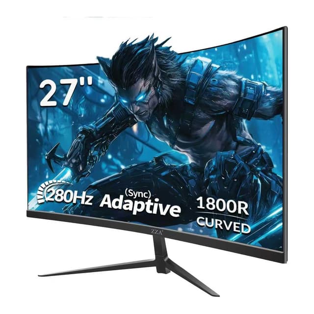 ZZA 27 Inch Curved Monitor 280Hz/240Hz FHD 1080P,Gaming Monitor 1800R VA Screen,Monitor 27 Inch 4000:1 120% sRGB,1Ms,AMD FreeSync,HDR,Low Blue Light,HDMI DP,VESA Support, DP Cable Incl