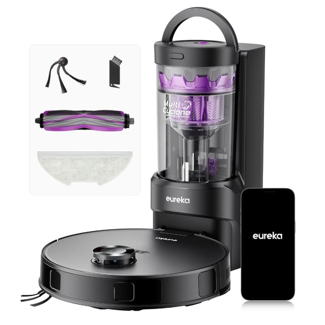 Eureka E20 Evo Plus Robot Vacuum and Mop Combo, 10,000Pa Suction Robot Vacuum Cleaner Bagless Self-Emptying Station, 45-Day Capacity Anti-Hair-Tangling Side Brush Mop Lifting App Control LiDAR Nav