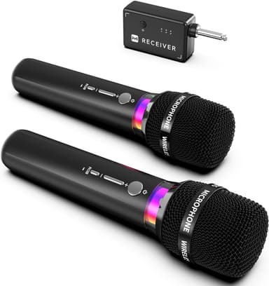 Wireless Microphone, Rechargeable Wireless Microphones with One-to-One Chip Connection and LED Lights, 40H Duration, 200FT Range Receiving, Less Latency Karaoke Microphone for Singing, Speech, Party