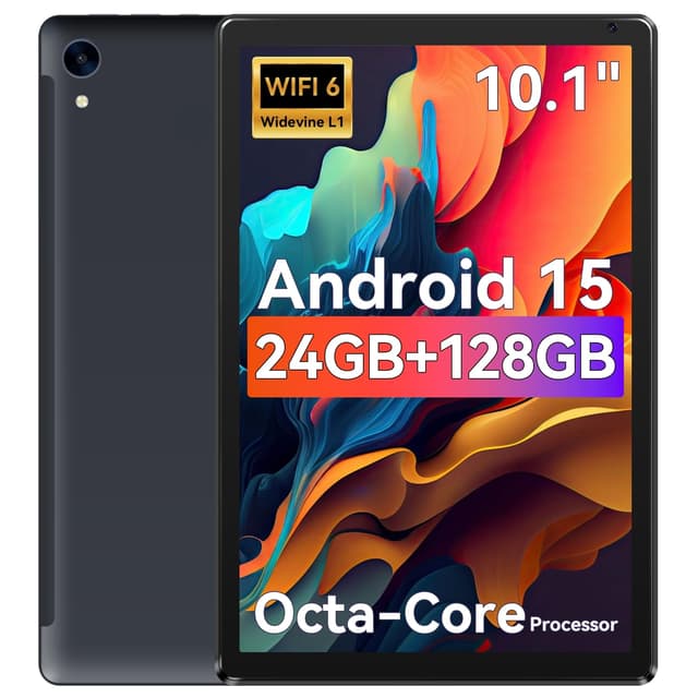 URAO Tablet,10.1" Android 15 Tablet with Octa-core Processor 24GB RAM 128GB ROM HD IPS Touchscreen 8H Battery, Wi-Fi 6, BT 5.0, Dual Camera, Android Tablets