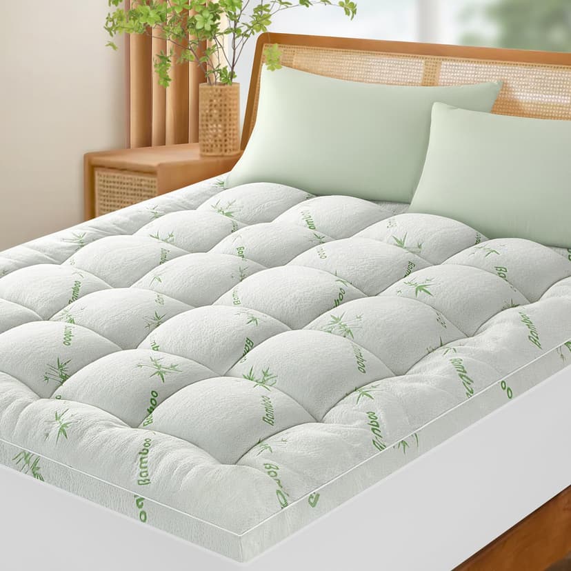 LIANLAM 3 Inch Mattress Topper Queen Size - 1500GSM 3D+7D Down Alternative Fill Pillow Top Mattress Pad, Viscose Made from Bamboo Cover, Extra Firm for Back Pain, 6"-18" Deep Pocket (60"x80")