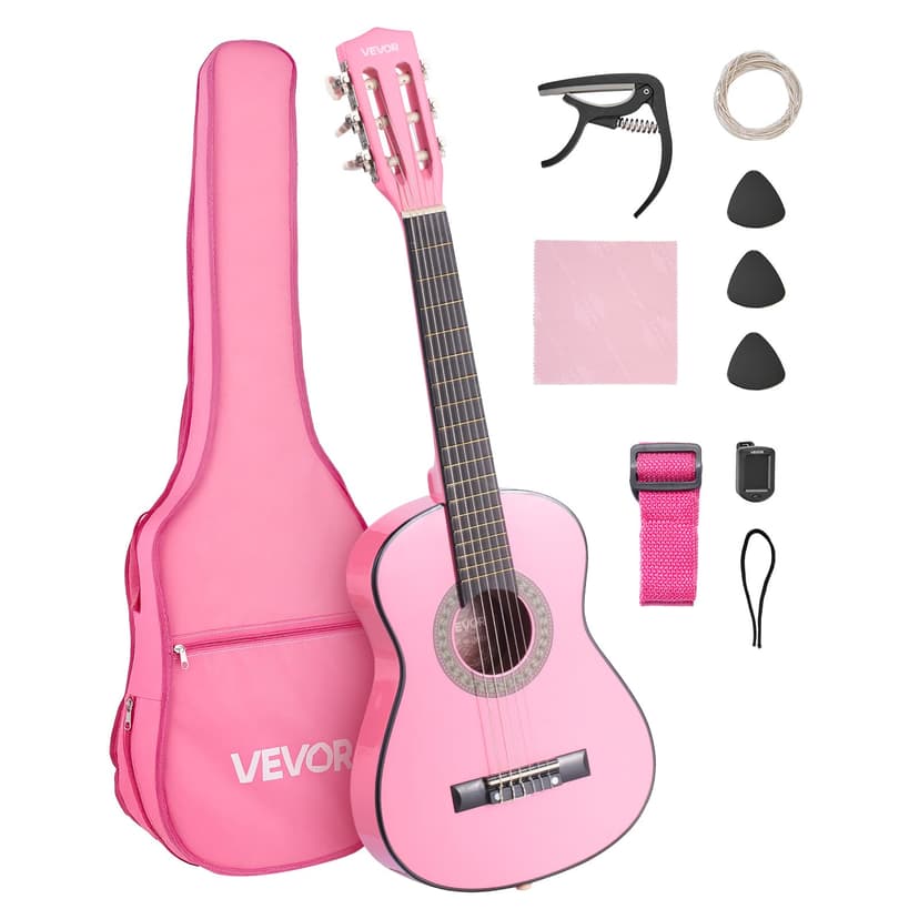 VEVOR Acoustic Guitar for Kids & Beginners, 30 Inch Classical Guitar with Nylon Strings & Full Starter Kit (Gig Bag, Tuner, Strap, Capo, Picks, Extra Strings) for Students, Boys & Girls, Pink