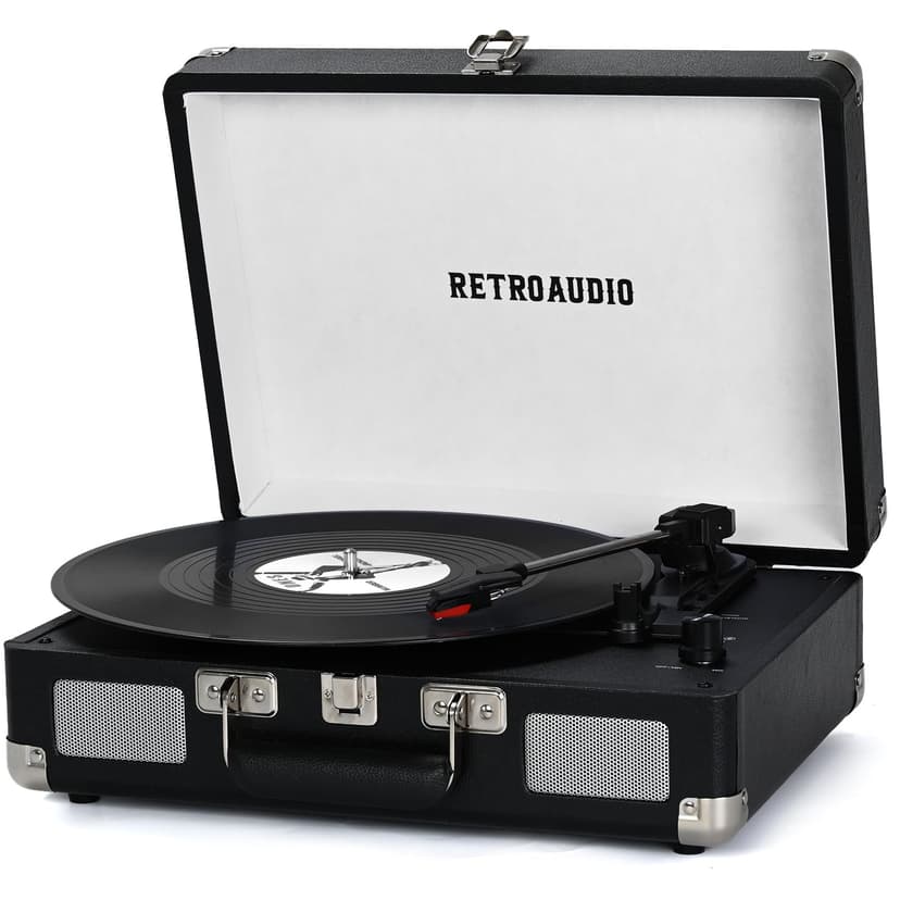 Vinyl Record Player 3-Speed Bluetooth Portable Suitcase Belt-Driven Record Player with 2 Built-in Stereo Speakers Vinyl Vintage Turntable Phonograph Records Player with RCA Line Out, AUX Out (Black)