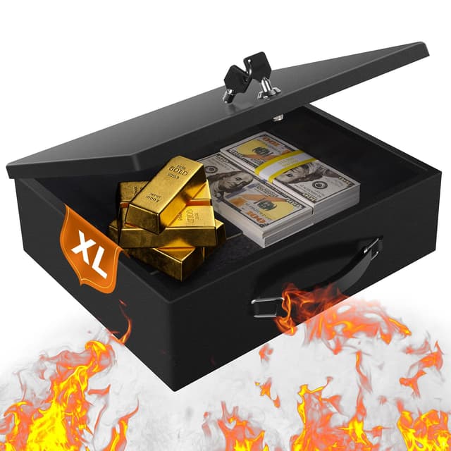 Fireproof Document Box, Fire Resistant Safe Box with Key Lock for Home, Portable Fireproof Lock Box for Personal Items, Passport, Cash, Tablet, X Large 13.2" x 11" x 4.13"