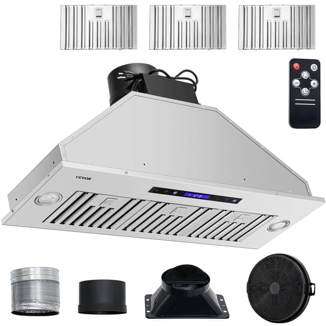 VEVOR Insert Range Hood, 900CFM 4-Speed, 36 Inch Stainless Steel Built-in Kitchen Vent with Touch & Remote Control LED Lights Baffle Filters, Ducted/Ductless Convertible, ETL Listed…