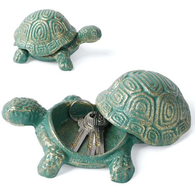 Notakia Cast Iron Turtle Outdoor Key Hider for Garden Decor Hide A Key Holder for Keys Jewelry and Trinkets Hidden Storage Box for Ear Studs, Paper Clips Cute Turtle Spare Key Hider (Teal Turtle)